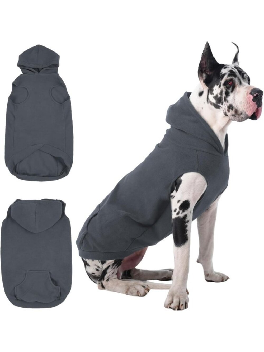 Cozy Fleece Dog Hoodie for Large Breeds, Leash Hole & Pocket, 4XL Grey Sweater